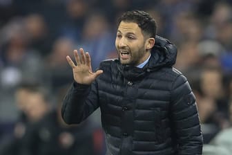 Domenico Tedesco gestikuliert an der Seitenlinie: Schalkes Trainer erwartet im Pokal-Achtelfinale einen unangenehmen Gegner.