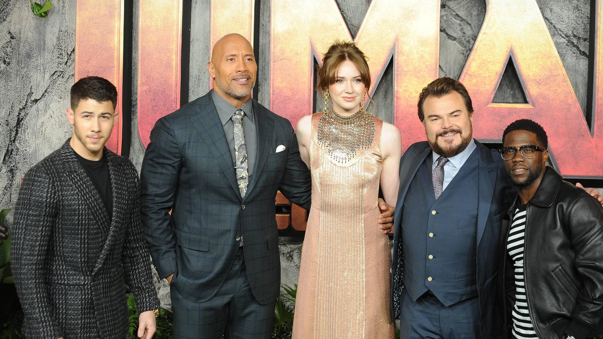 In der Neuauflage spielen Nick Jonas, Dwayne Johnson, Karen Gillan, Jack Black und Kevin Hart (v.l.) mit.