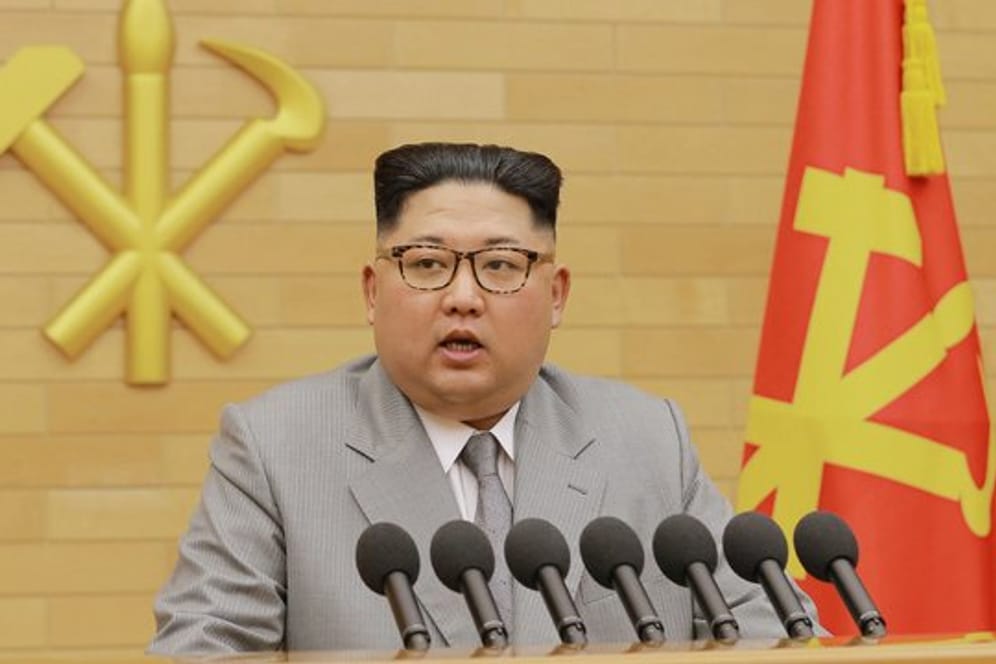 Nordkoreas Machthaber Kim Jong Un bei seiner Neujahrsansprache.