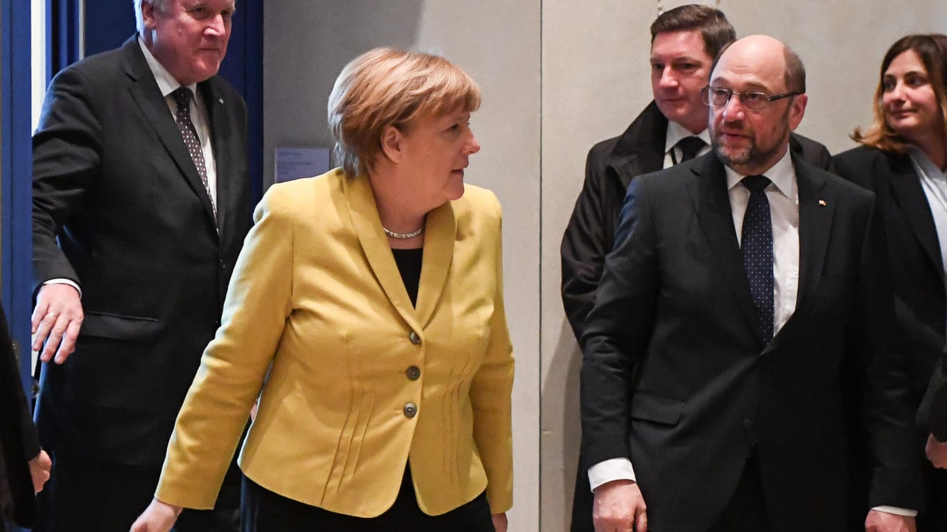 Horst Seehofer, Angela Merkel und Martin Schulz. Die Chefs von CSU, CDU und SPD loten im Januar eine mögliche Koalition aus.