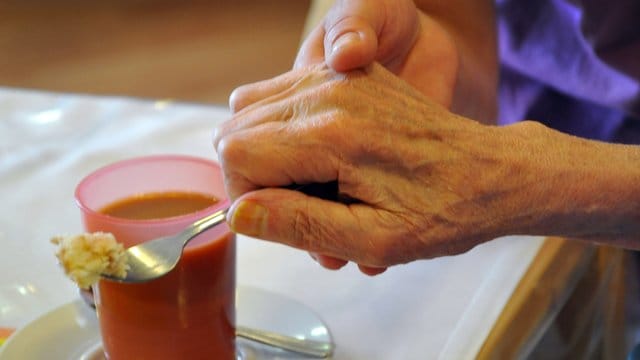 Eine Altenpflegerin unterstützt in einem Pflegeheim eine Frau beim Essen. Eine Altenpflegerin unterstützt in einem Pflegeheim eine Frau beim Essen.