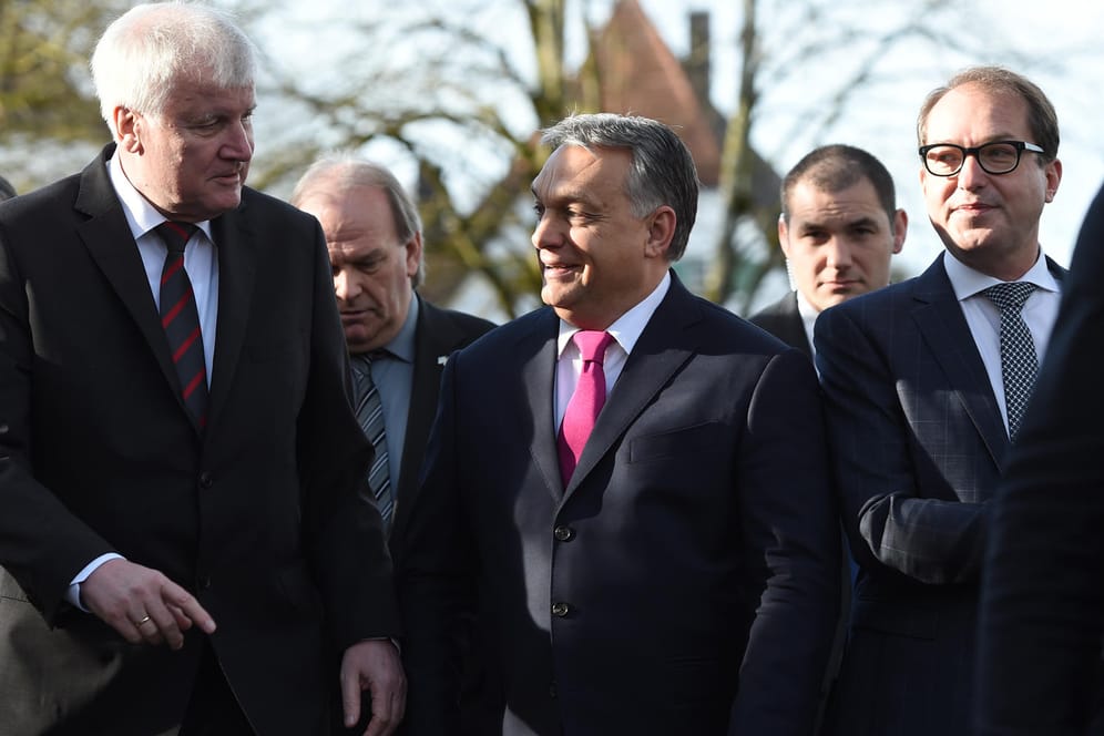 CSU-Parteichef Horst Seehofer (l-r), Ministerpräsidenten von Ungarn, Viktor Orban, und Landesgruppenchef Alexander Dobrindt: Seehofer ist von Orbans Lebensweg und seinem Kampf gegen das kommunistische System in Ungarn fasziniert.