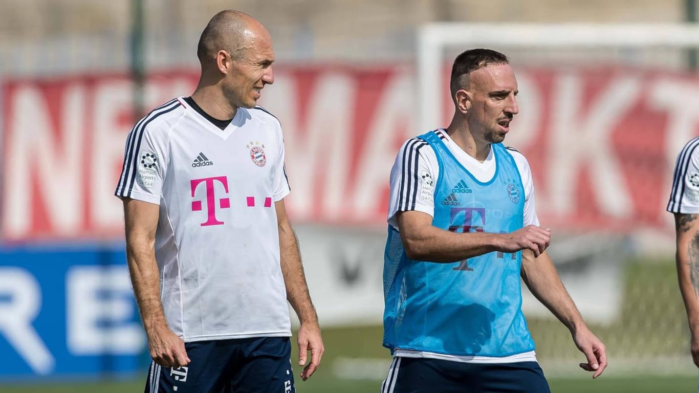 Arjen Robben und Franck Ribéry beim Trainingslager in Doha. Dürfen sie beim Rekordmeister bleiben?