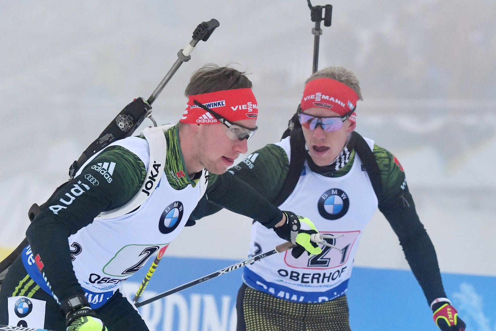 Roman Rees (r.) und Johannes Kühn: In Oberhof waren die deutschen Biathleten ohne Glück.