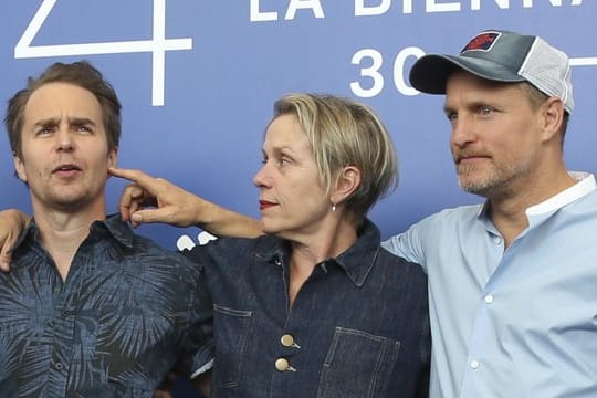 Sam Rockwell, Frances McDormand und Woody Harrelson stellen "Three Billboards Outside Ebbing, Missouri" in Venedig vor.