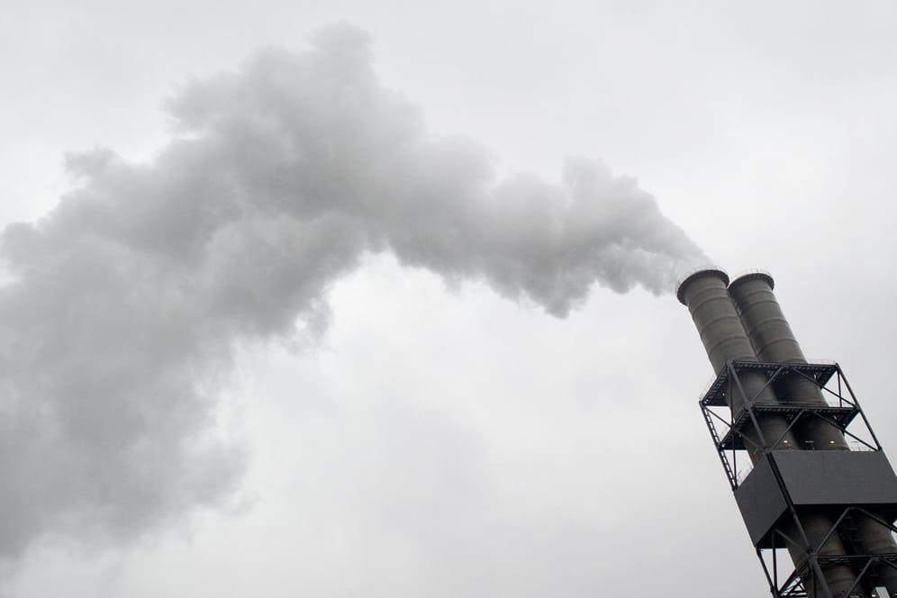 Rauch zieht am Kohlekraftwerk Moorburg in Hamburg aus einem Schornstein.