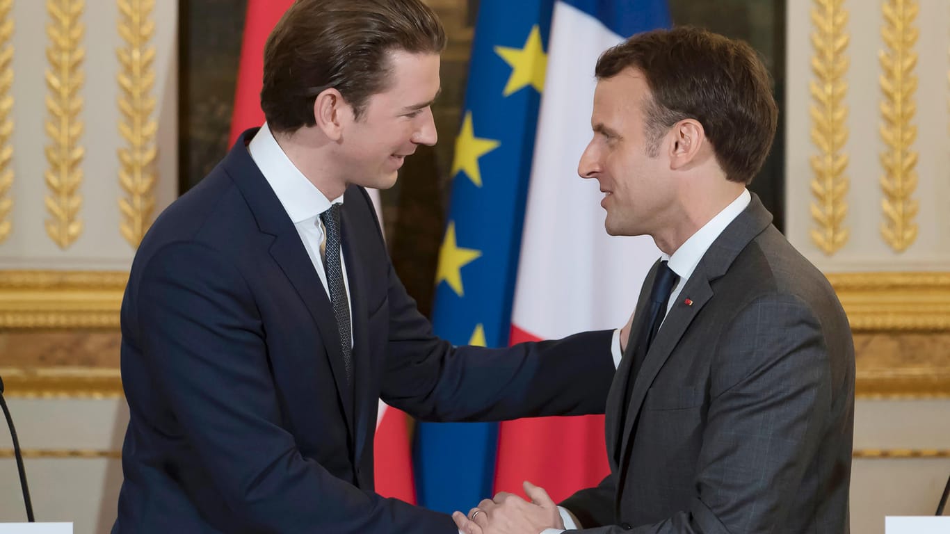 Der österreichische Kanzler Sebastian Kurz und der französische Staatspräsident Emmanuel Macron: Bei einer Pressekonferenz stellen sie Gemeinsamkeiten und Differenzen fest.