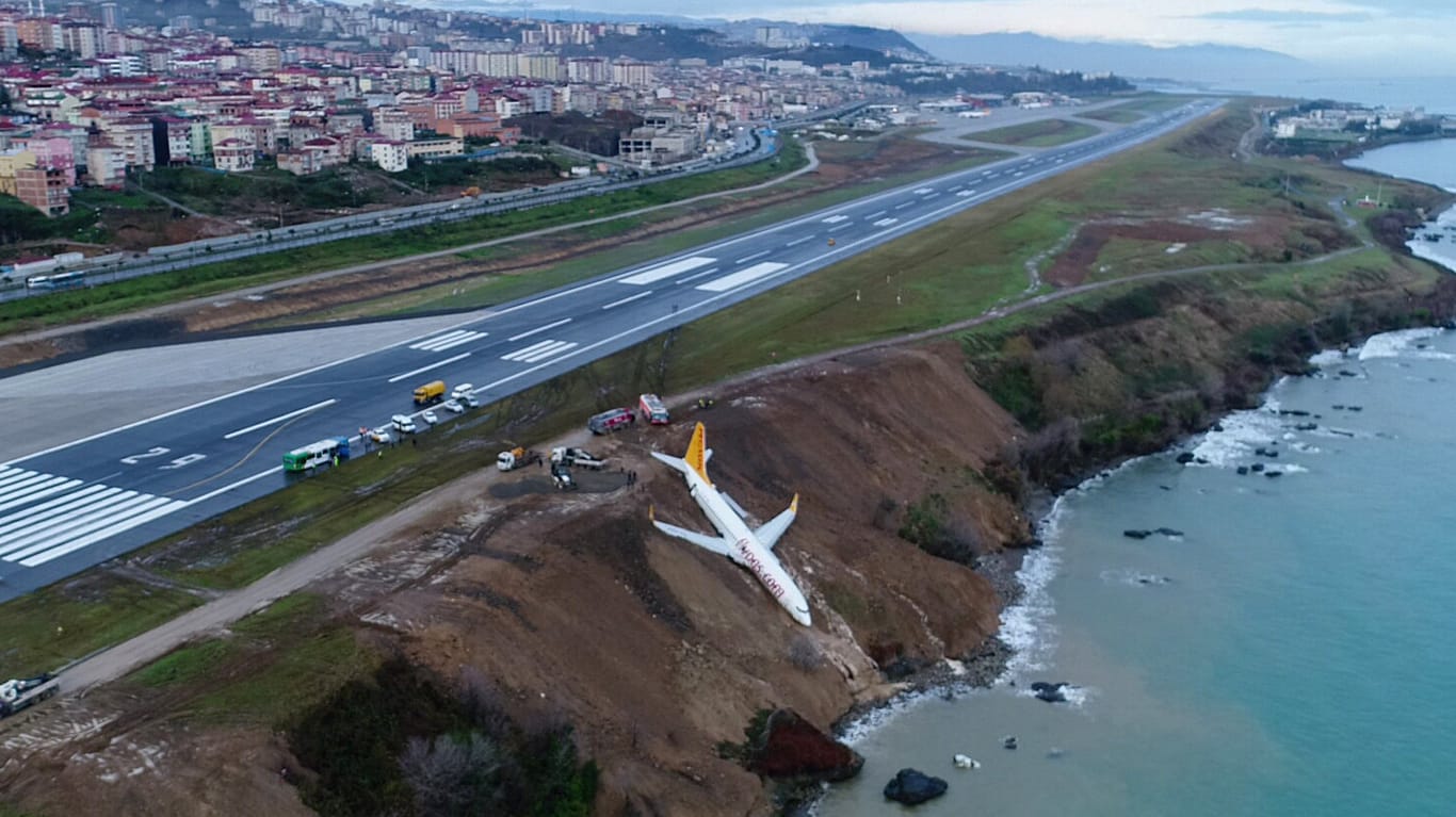 Das verunglückte Flugzeug in Trabzon: Nur durch Glück kam es zu keiner größeren Katastrophe.