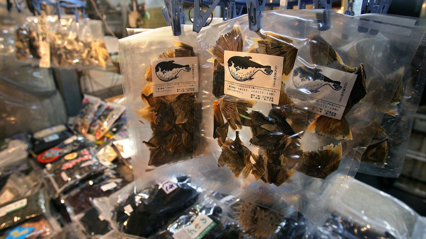 In Japan kann man speziell zubereiteten Kugelfisch in Supermärkten kaufen.