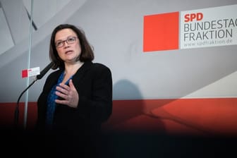 Wirft den GroKo-Gegnern vor, es mit den Fakten nicht so genau zu nehmen: SPD-Fraktionschefin Andrea Nahles.