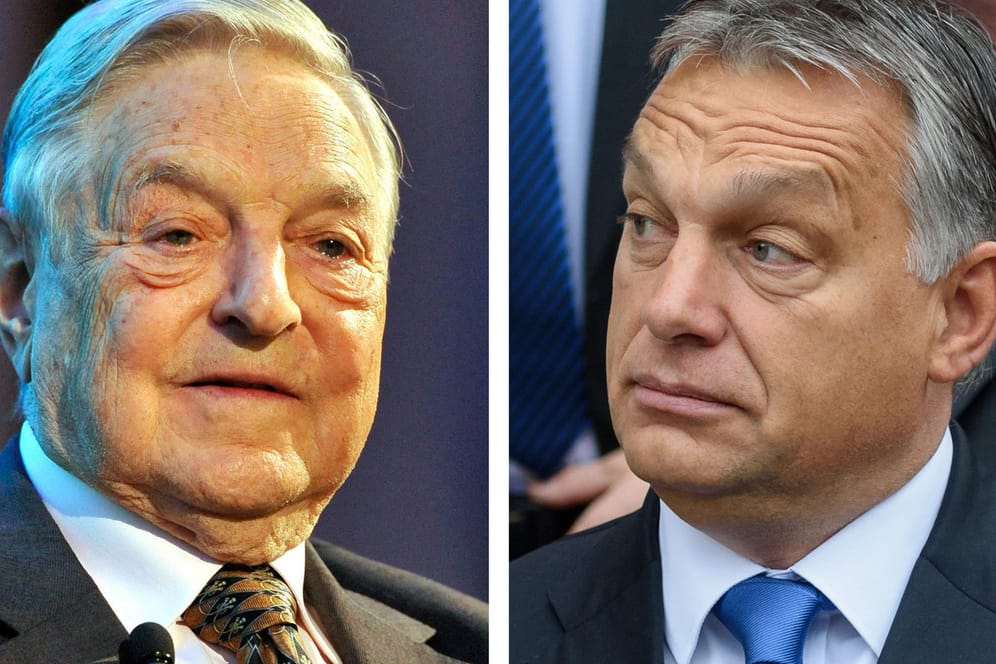 US-Milliardär George Soros (l.), Viktor Orban: Soros steht im Mittelpunkt von Verschwörungstheorien, die Ungarns Regierung verbreitet.