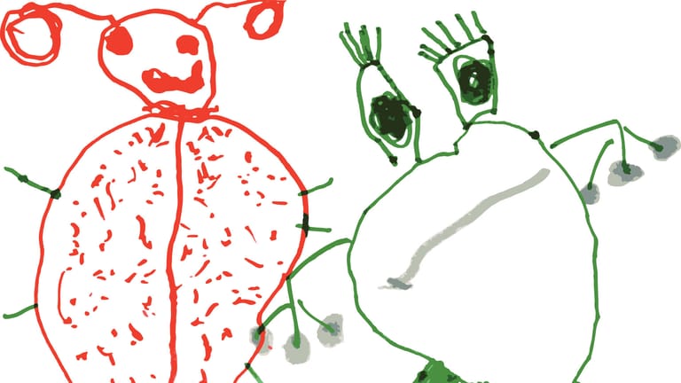 Kinderzeichnung, Käfer und Frosch: Die angehenden Schulkinder trainieren durch das Malen unter anderem ihr logisches Denken.