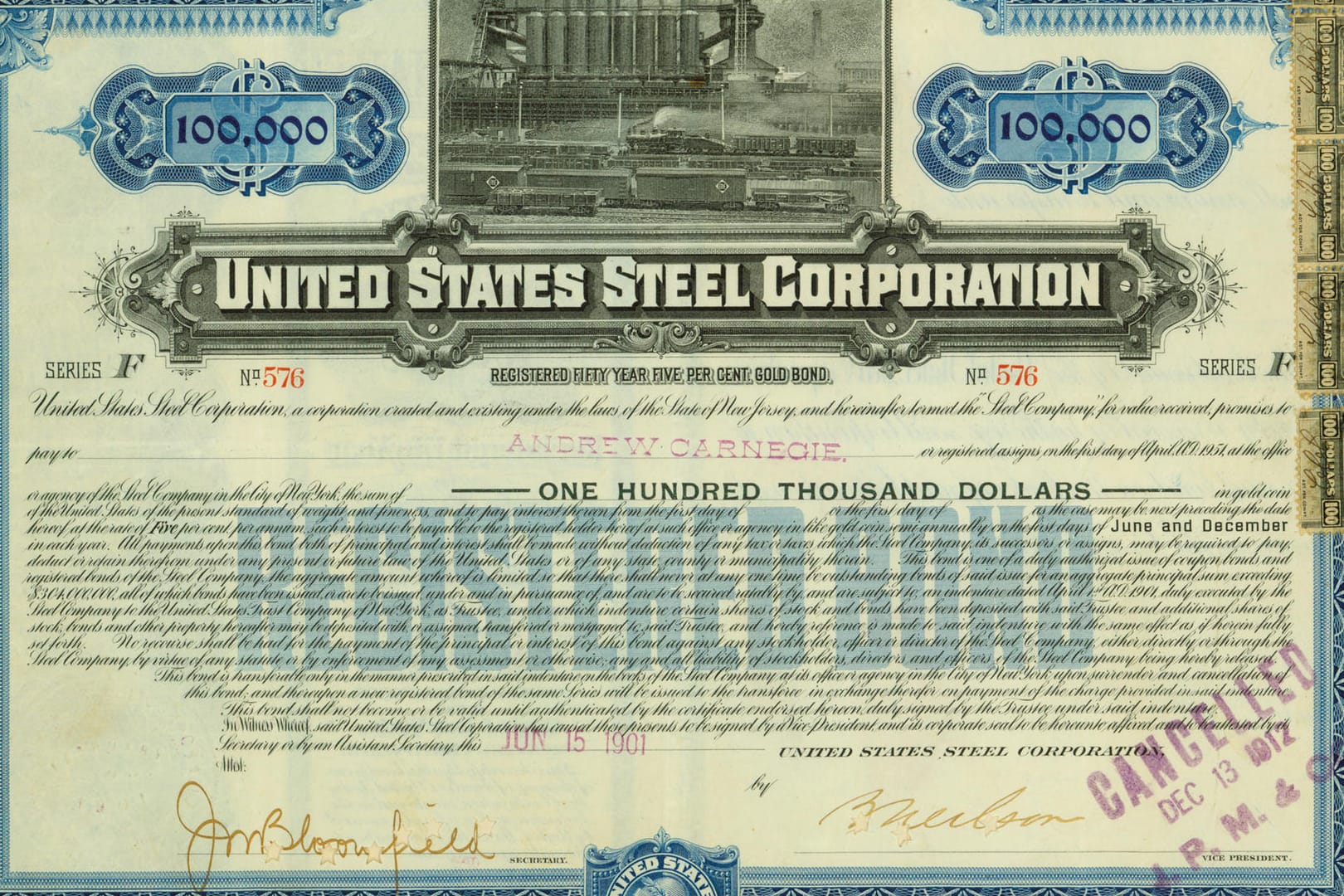 Anleihe der United States Steel Corporation von 1901: Das Mindestgebot für diese Anleihe liegt dem Historischen Wertpapierhaus zufolge bei 25.000 Euro.