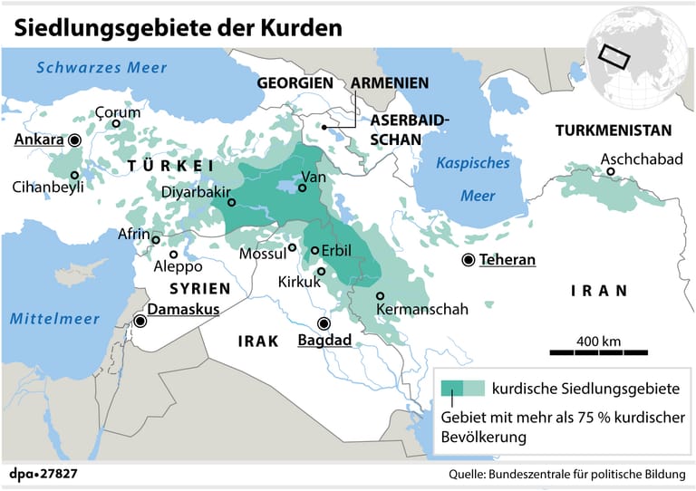 Siedlungsgebiete der Kurden.