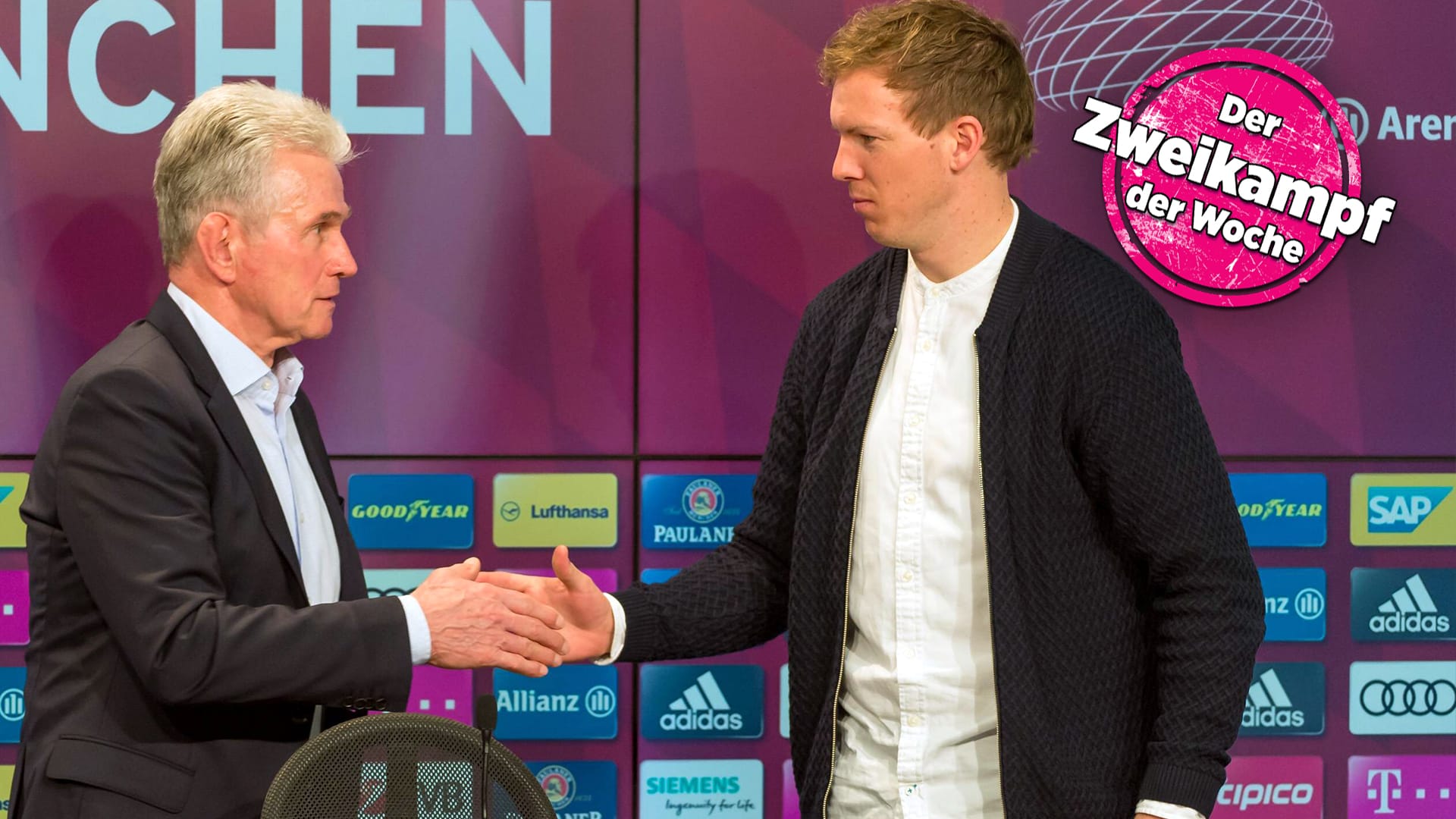 Jupp Heynckes und Julian Nagelsmann bei der Pressekonferenz nach dem 5:2-Sieg des FC Bayern am Samstag.