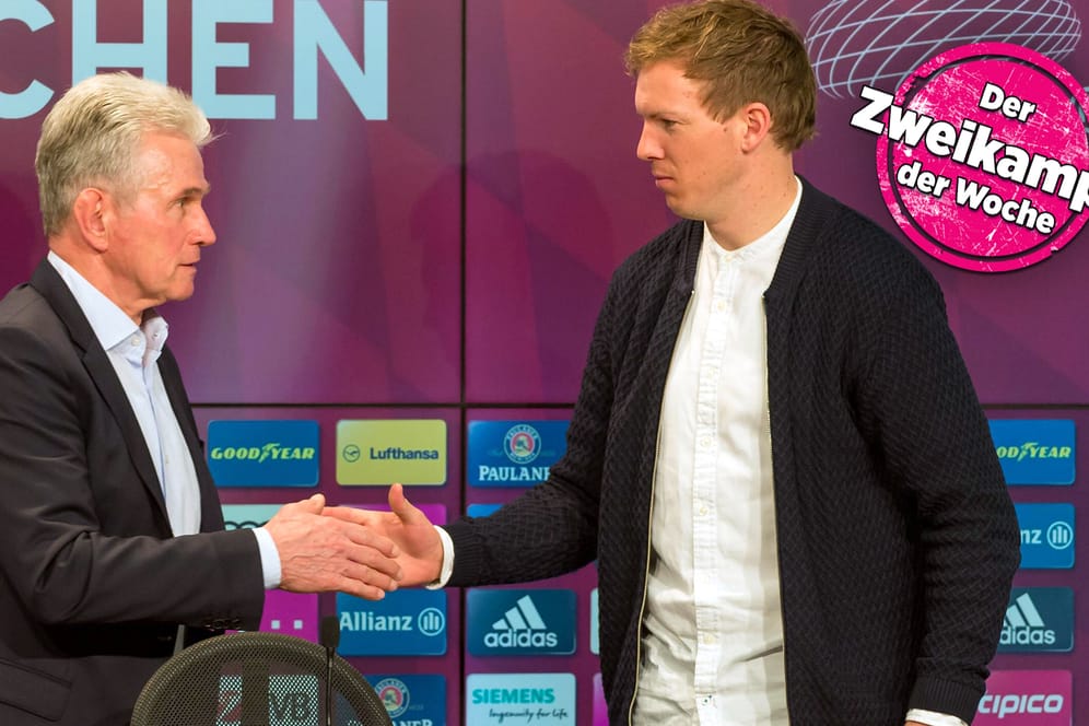 Jupp Heynckes und Julian Nagelsmann bei der Pressekonferenz nach dem 5:2-Sieg des FC Bayern am Samstag.