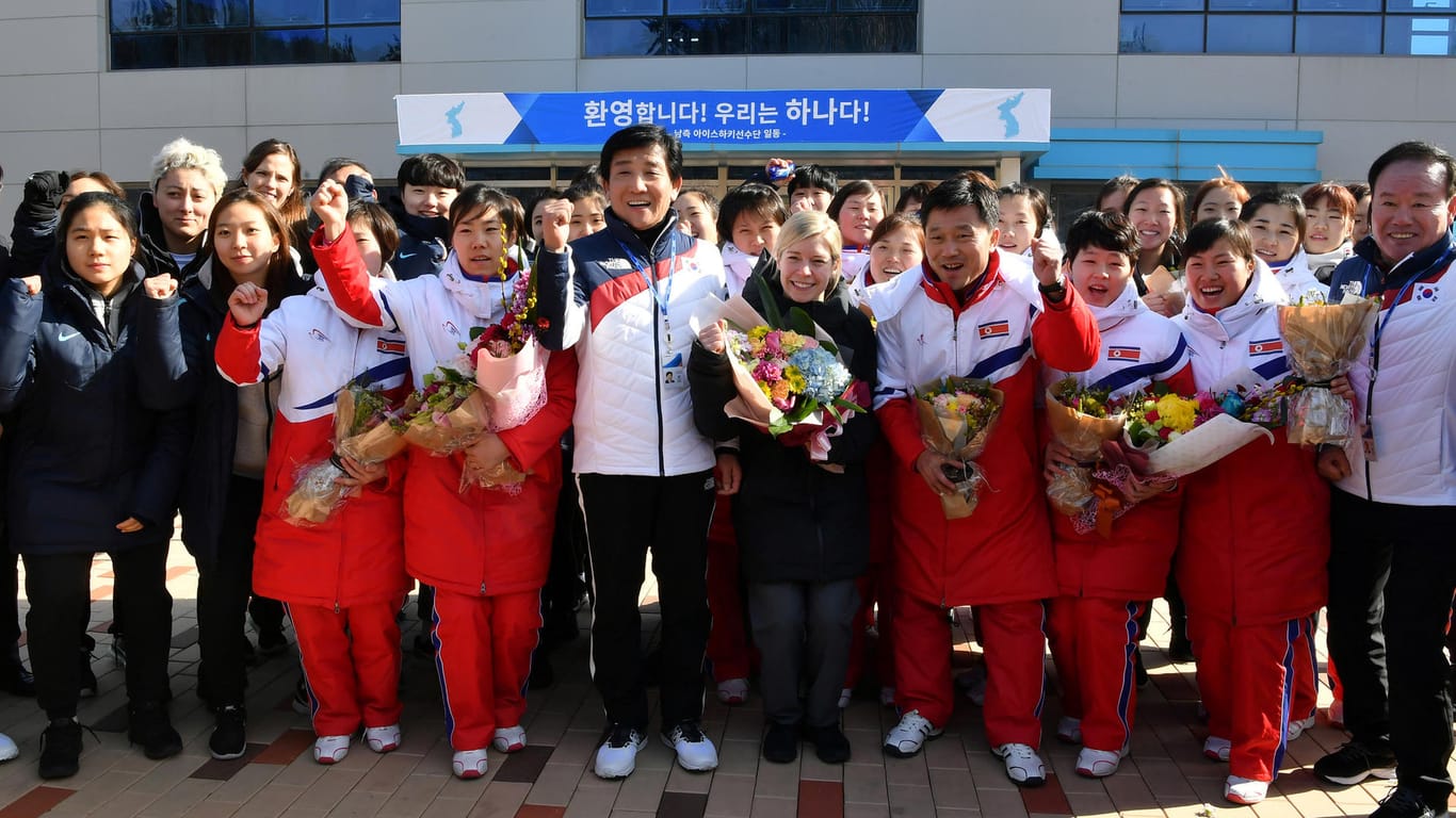 Das nordkoreanische Eishockey-Team trainierte vergangene Woche in Südkorea.