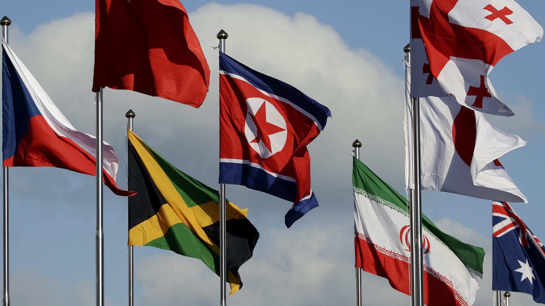 Nordkoreas Flagge im Zentrum der Aufmerksamkeit: Die Flagge ist in Südkorea üblicherweise verboten – bei den Olympischen Spielen gilt eine Ausnahmeregelung.