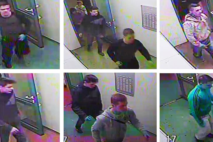Video-Standbilder einer Überwachungskamera aus der Silvesternacht: Mit diesen Fotos sucht die Polizei nach den mutmaßlichen Tätern.