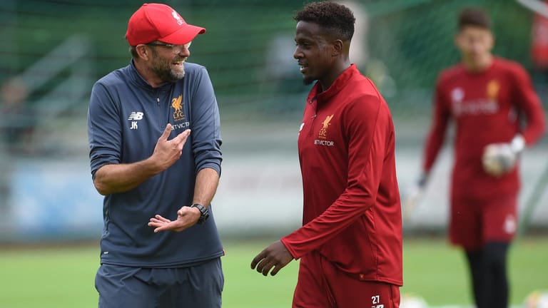 Origi (r.) und Klopp beim Training in Liverpool: Der Belgier bezeichnet den Trainer als "Glück".