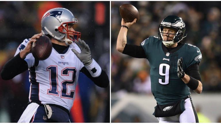 Patriots-Quarterback Brady (li.) und Eagles-Spielmacher Foles: Wer entscheidet den Super Bowl?