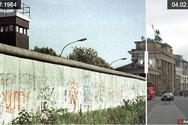 Die Mauer vor dem Brandenburger Tor im Jahr 1984: Fast 34 Jahre später sieht der selbe Ort völlig anders aus.