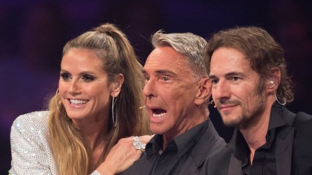 Moderatorin Heidi Klum (l-r), Wolfgang Joop und Thomas Hayo beim Finale der zwölften Staffel von "Germany's next Topmodel".