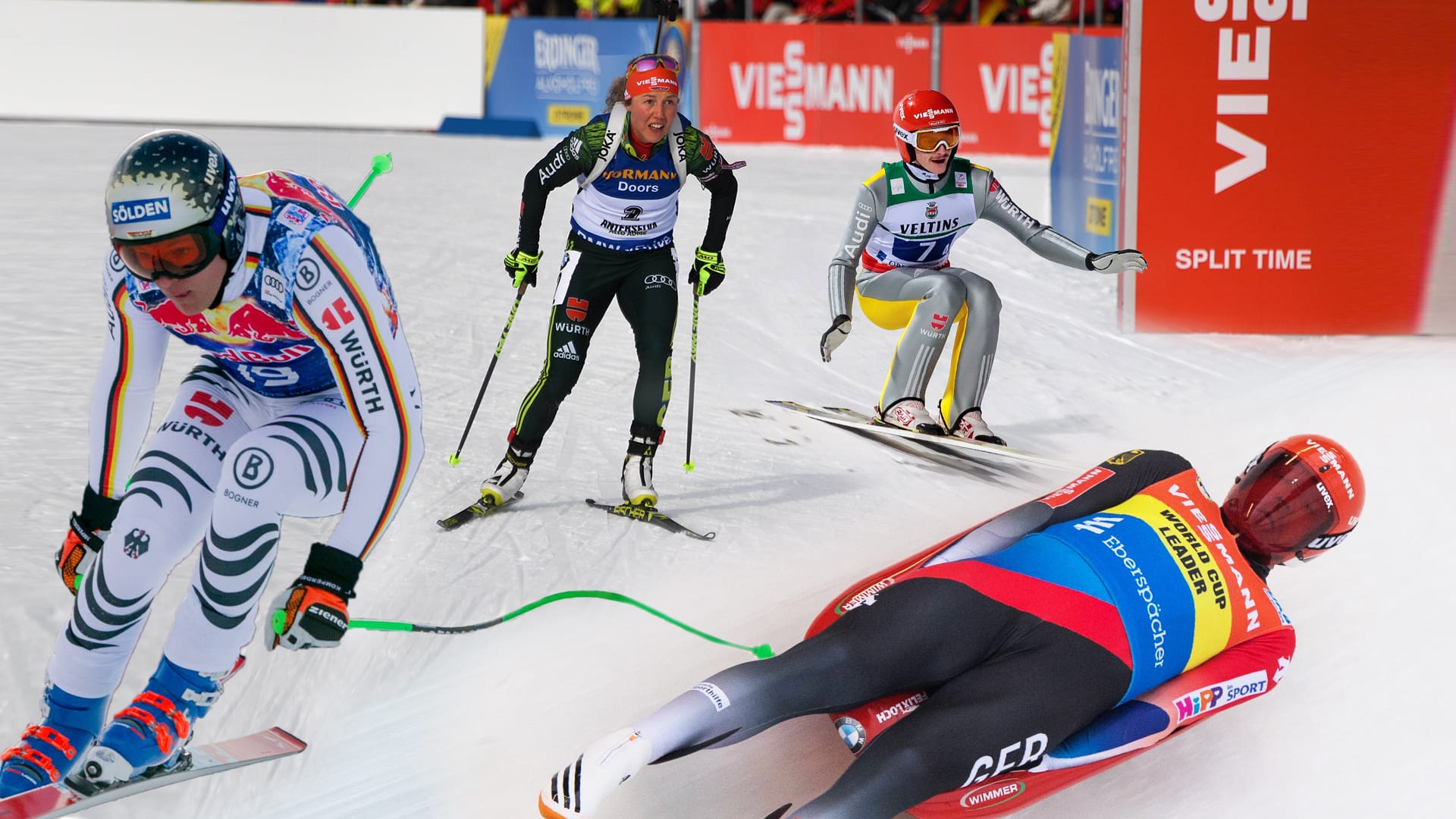 Deutsche Medaillenhoffnungen in Pyeongchang: Thomas Dreßen, Laura Dahlmeier, Felix Loch und Richard Freitag (v. l.).