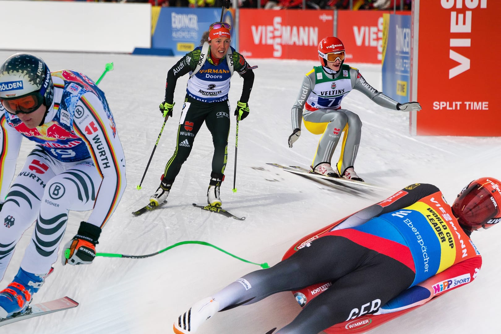 Deutsche Medaillenhoffnungen in Pyeongchang: Thomas Dreßen, Laura Dahlmeier, Felix Loch und Richard Freitag (v. l.).