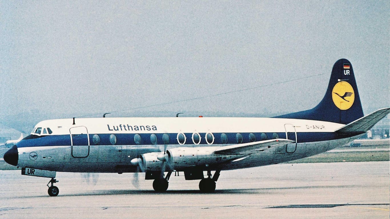 Das Lufthansa Flugzeug Vickers V-814 Viscount, im Einsatz für Lufthansa von 1958 bis 1971.