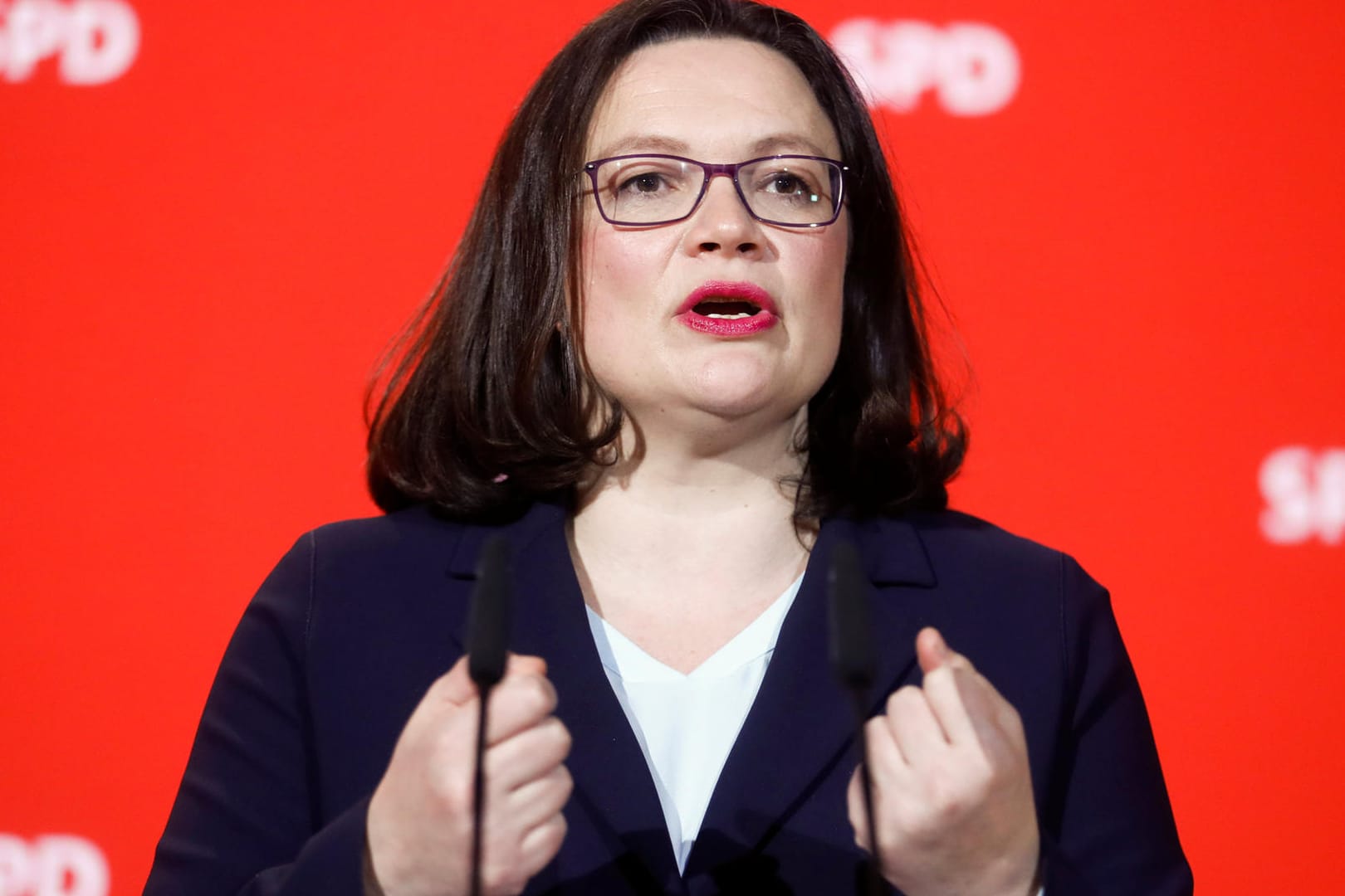 Nahles am Mittwochabend im Willy-Brandt-Haus: Will die SPD bei der nächsten Bundestagswahl wieder zur stärksten Partei machen.