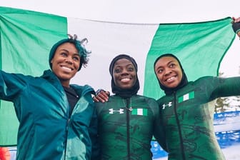 Akuoma Omeoga (l-r), Seun Adigun und Ngozi Onwumere vom nigerianischen Bobteam.