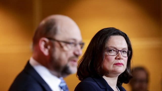 Martin Schulz und Andrea Nahles bei der Bekanntgabe des Wechsels an der Parteispitze. Martin Schulz und Andrea Nahles bei der Bekanntgabe des Wechsels an der Parteispitze.