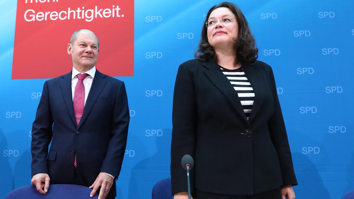 Andrea Nahles und Olaf Scholz im Willy-Brandt-Haus: Nach dem Rücktritt von Martin Schulz wollen sie das neue Machtzentrum der SPD bilden.
