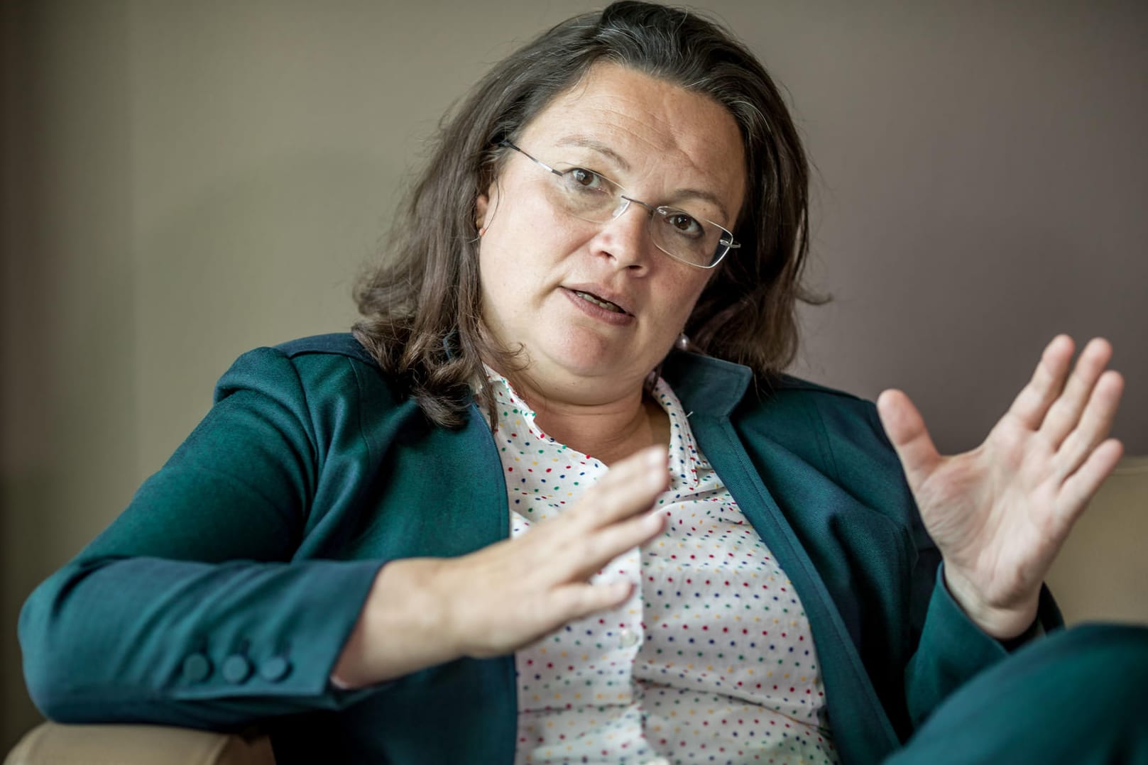 Andrea Nahles während eines Interviews: Die Fraktionsvorsitzende soll bereits an diesem Dienstag zur kommissarischen Parteivorsitzenden ernannt werden.