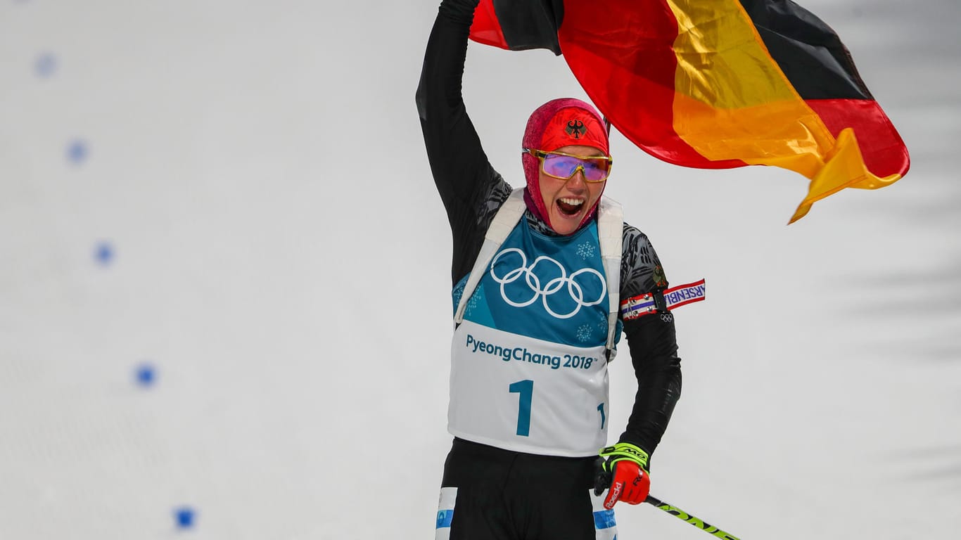 Gold für Deutschland: Laura Dahlmeier bejubelt ihren zweiten Olympiasieg in Pyeongchang.