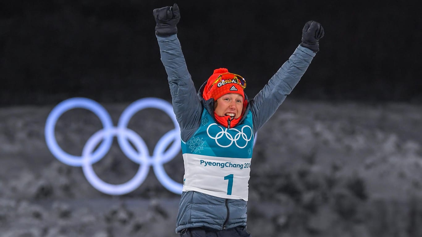 Die Königin der Spiele: Laura Dahlmeier jubelt über ihre zweite Goldmedaille.