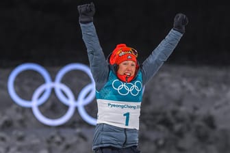 Die Königin der Spiele: Laura Dahlmeier jubelt über ihre zweite Goldmedaille.