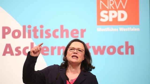 Die designierte SPD-Chefin Andrea Nahles beim politischen Aschermittwoch der SPD in Schwerte. Die designierte SPD-Chefin Andrea Nahles beim politischen Aschermittwoch der SPD in Schwerte.