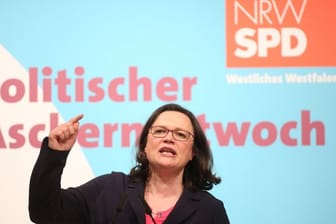 Die designierte SPD-Chefin Andrea Nahles beim politischen Aschermittwoch der SPD in Schwerte.