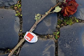 Eine verwelkte Wahlkampf-Rose der SPD - Sinnbild für den Zustand einer Volkspartei außer Dienst.