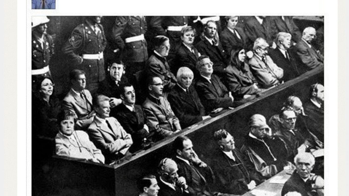 88 mal geteilt, als die Justiz hinschaute: Die Fotomontage des Bildes aus den Nürnberger Kriegsverbrecherprozessen im Profil von Mandic.