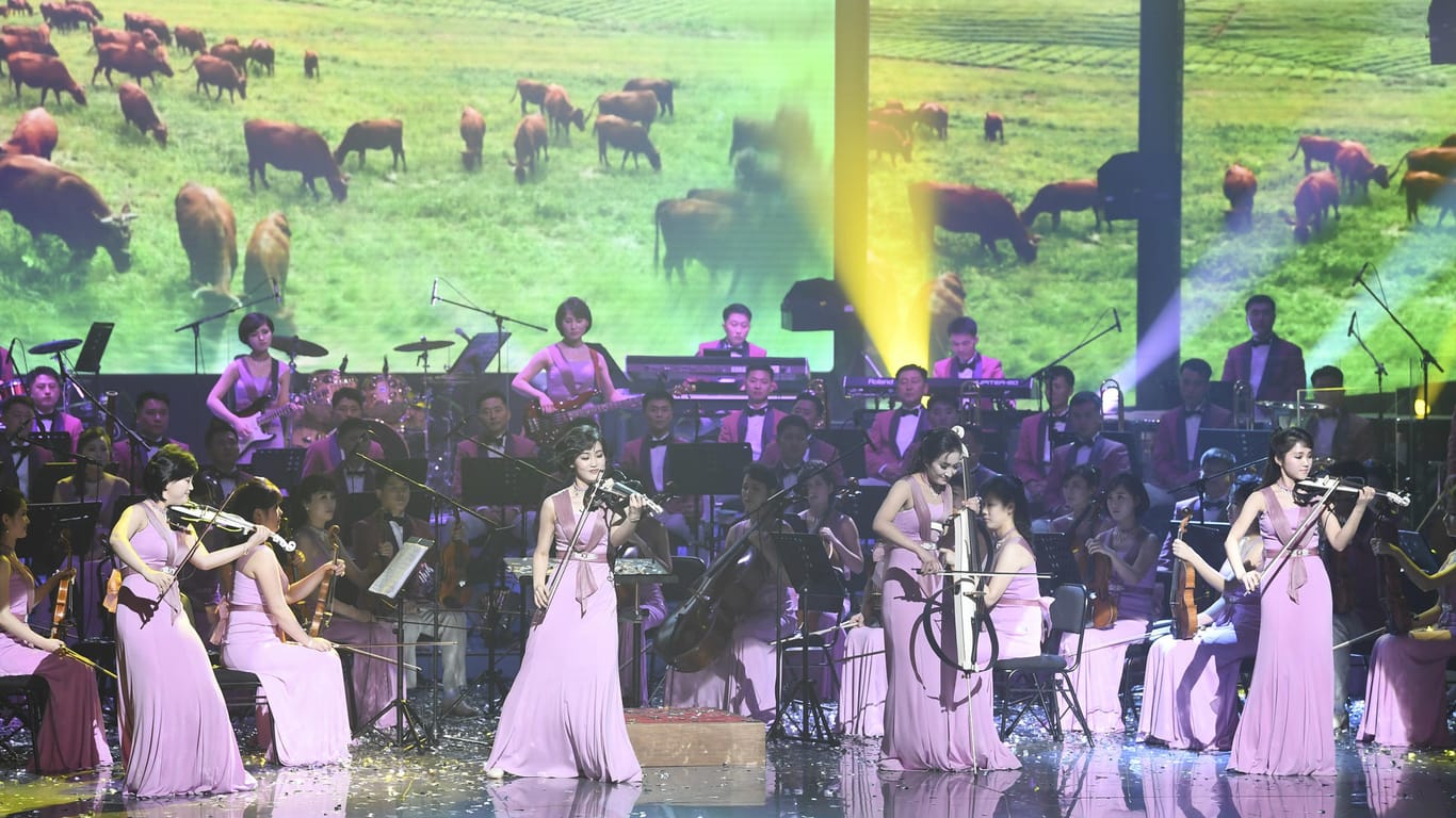 Das nordkoreanische Samjiyon-Orchester bei einem Auftritt in Pyeonchang - Jetzt spielte es erstmals südkoreanischen Pop im Nordkorea.
