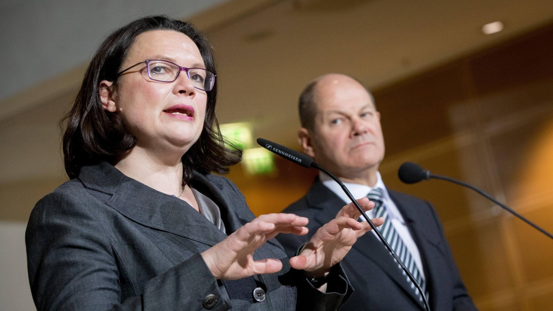 Die designierte SPD-Parteichefin Andrea Nahles und der kommissarische SPD-Vorsitzende Olaf Scholz: Sie kämpfen für ein Ja der SPD-Mitglieder zur Neuauflage der großen Koalition.