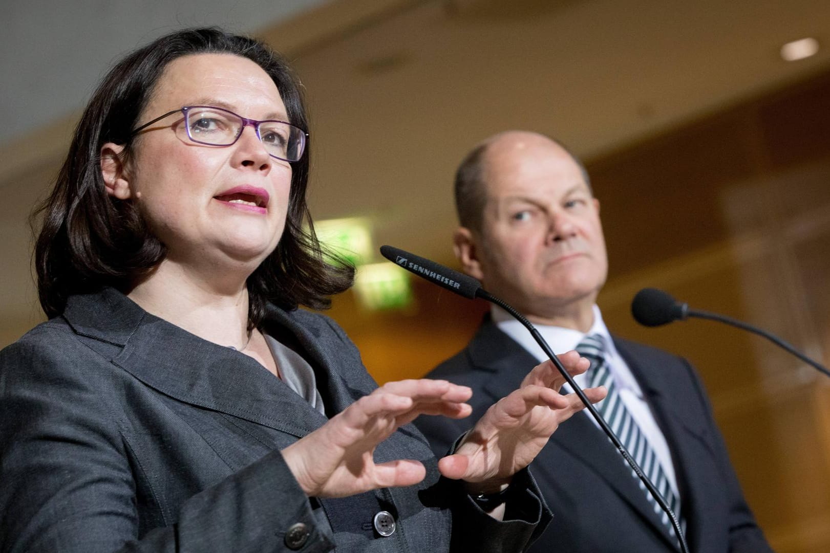 Die designierte SPD-Parteichefin Andrea Nahles und der kommissarische SPD-Vorsitzende Olaf Scholz: Sie kämpfen für ein Ja der SPD-Mitglieder zur Neuauflage der großen Koalition.