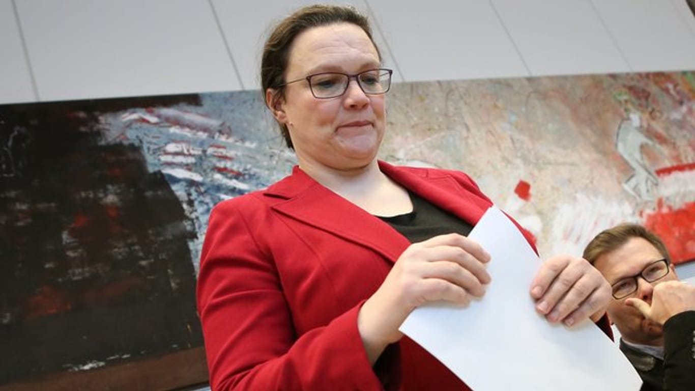 Andrea Nahles, die Fraktionsvorsitzende der SPD, kämpft für ein Ja der Genossen.
