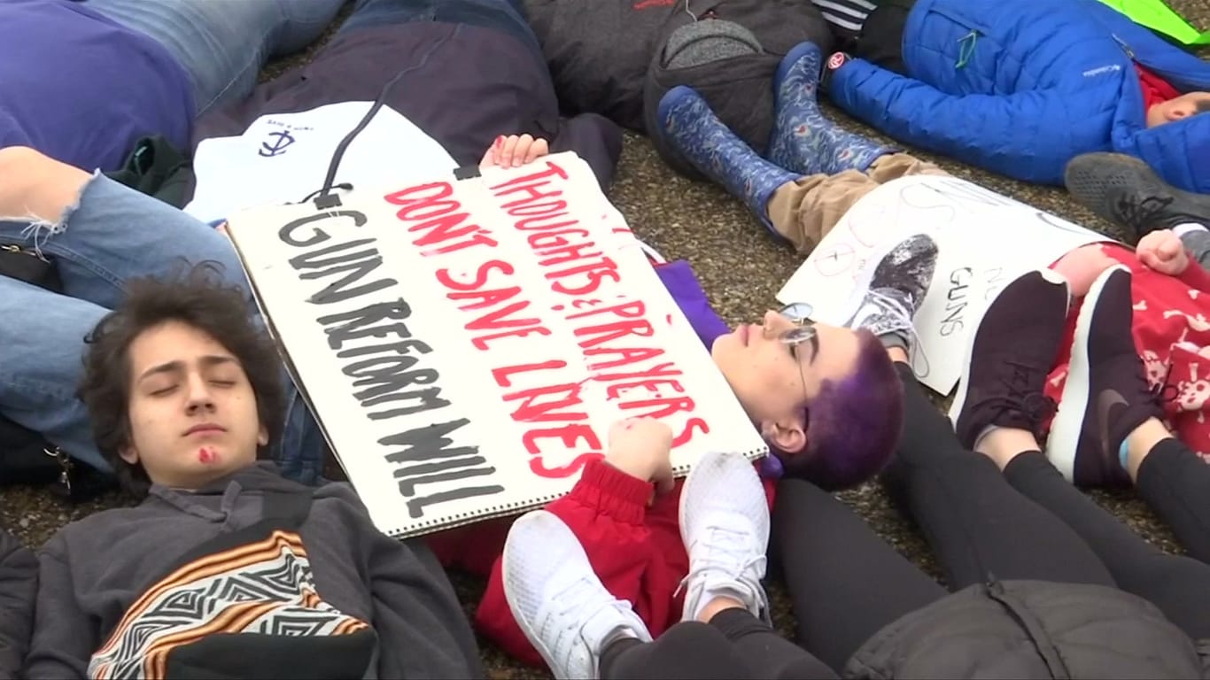 Demonstrierende Schüler vor dem Weißen Haus: sie protestieren gegen zu laxe Waffengesetze.