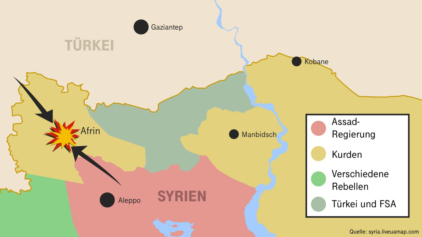 Sowohl die Türkei als auch syrische Truppen rücken in die Kurdenregion Afrin ein.