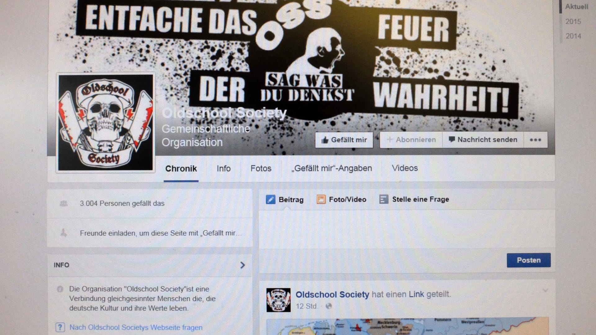 Facebook-Seite einer rechtsextremen Gruppe.