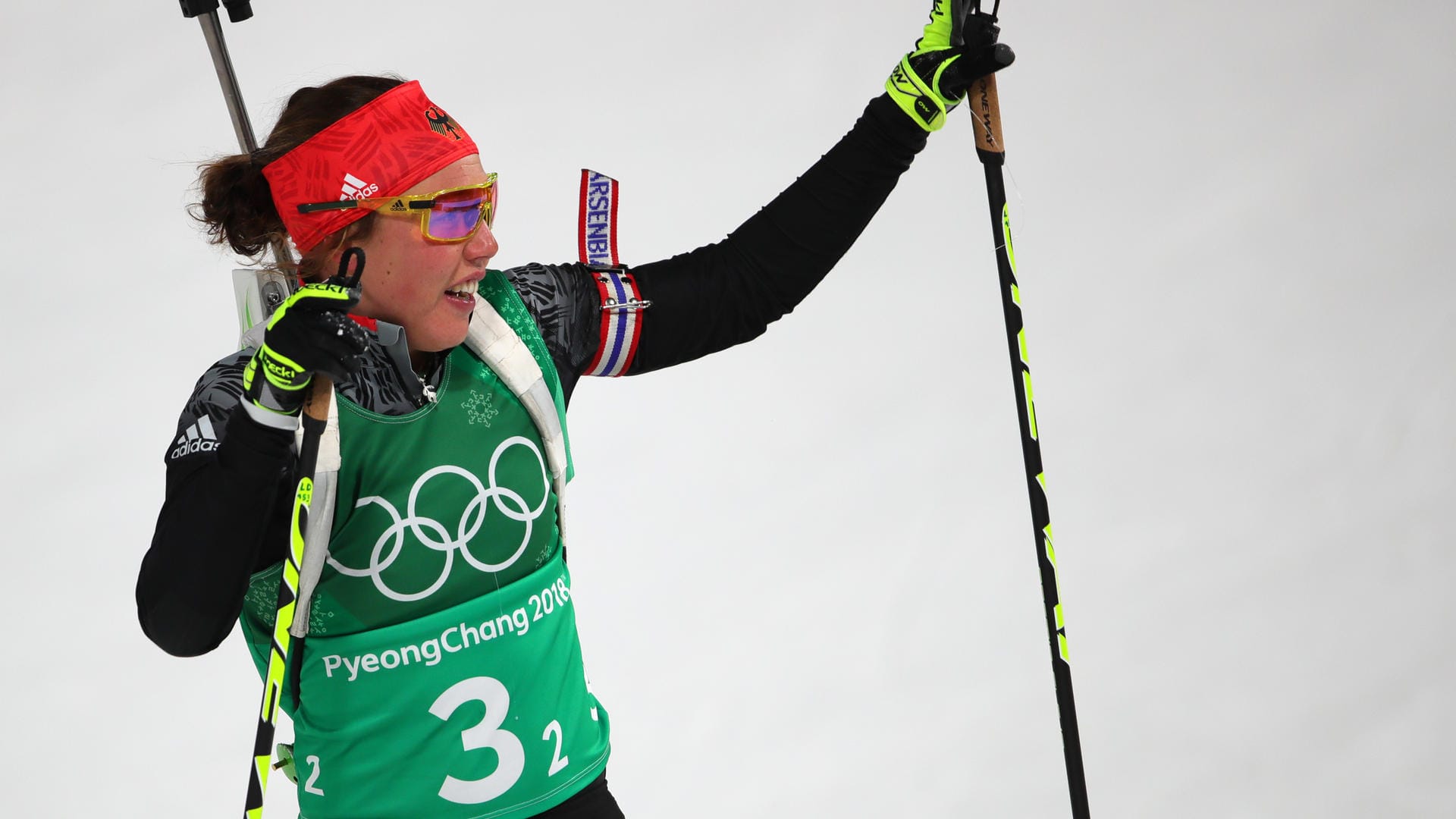 Olympia 2018: Laura Dahlmeier im Ziel der Mixed-Staffel Olympia 2018: Laura Dahlmeier im Ziel der Mixed-Staffel
